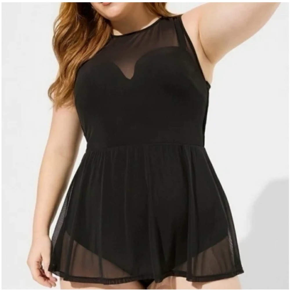 UNDERWIRE LONG MESH OVERLAY SWIM DRESS